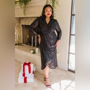 IVY CITY NWT black starstruck sequin dress 4X